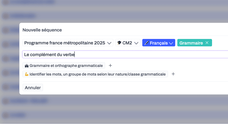 Formulaire de création d'une nouvelle séquence
