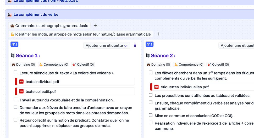 Détail des séances d'une séquence pédagogique